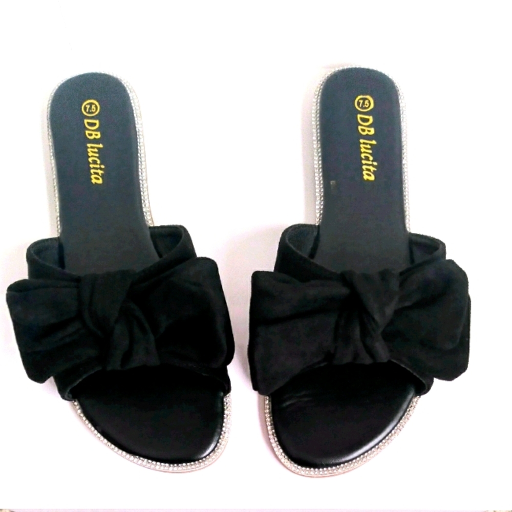 BowTie Black Sandals Slide